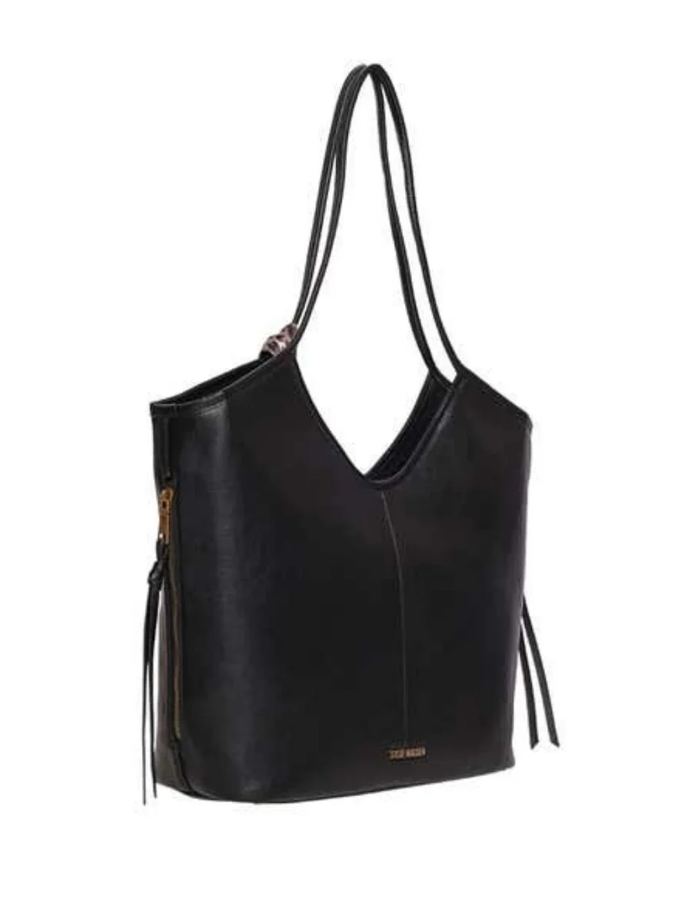 Steve Madden Black Tote with Patterned Scarf Accent